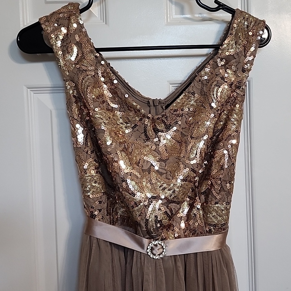 Candolite Bronze Gold Brown Sequin and Tulle Dress Size Petite Large​​​​​